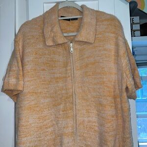 Casual Orange Polo Shirt with Zipper Front